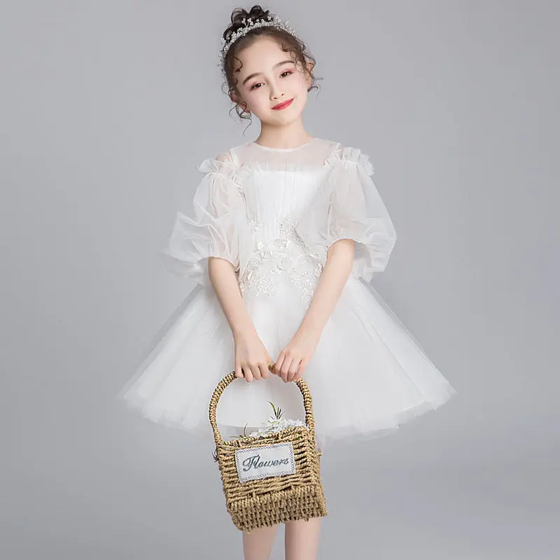 

Children'S Evening Dress Fairy First Birthday Princess Dress Red or White Fluffy Gauze Stage Costume Winter Dress For New Year 2