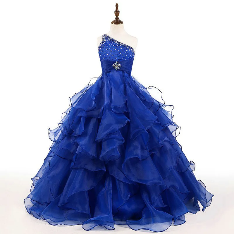 Bright Blue Fushcia Green One Shoulder Flower Girl Dresses Girls' Pageant Holidays/Birthday Custom Size 2-14 F14 |