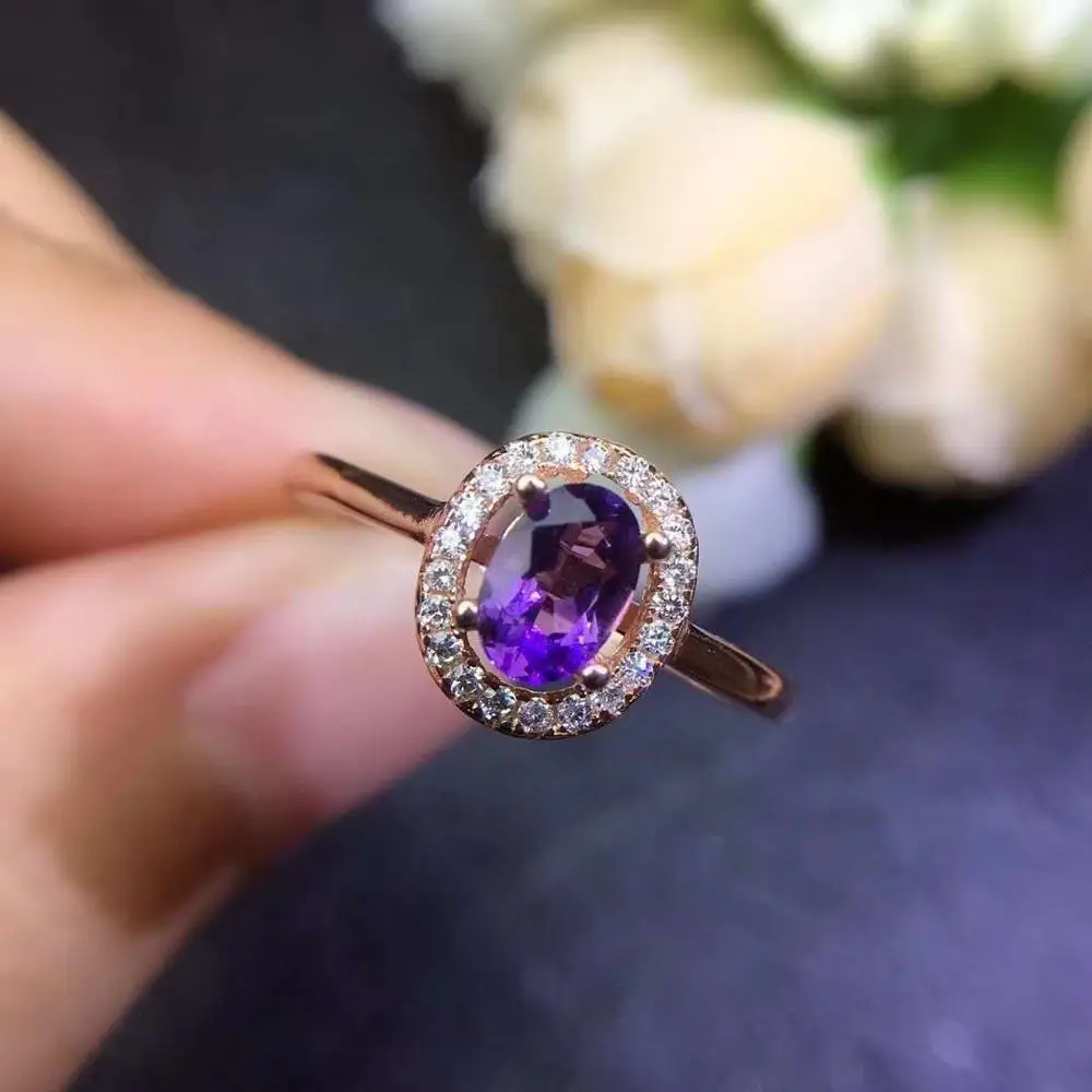 Кольцо из натурального и настоящий аметист серебро 925 пробы драгоценный камень