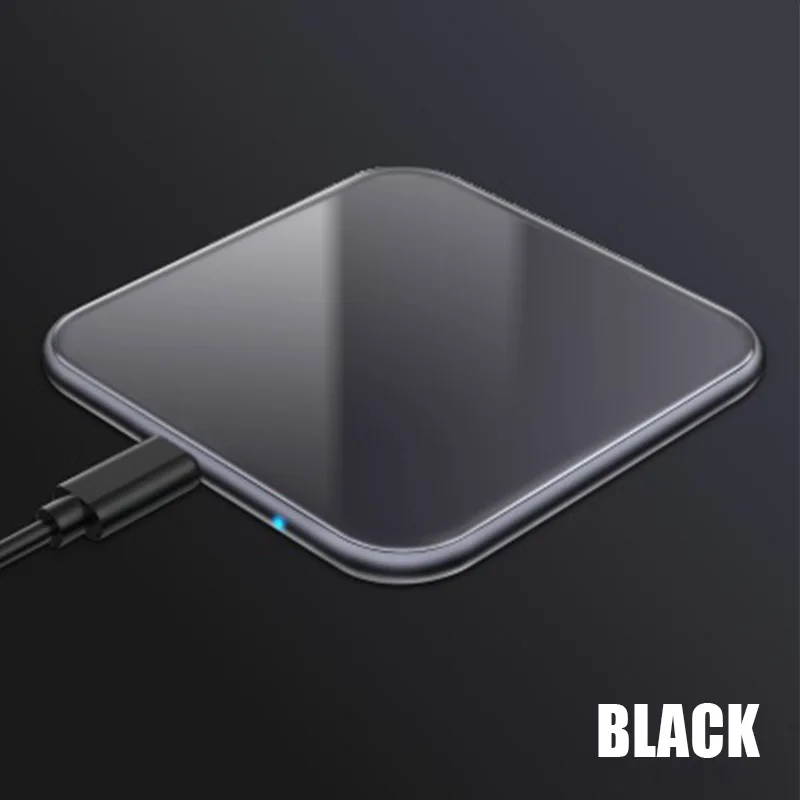Ultra-thin Metal Square 15W Wireless Quick Charger for iPhone X Samsung Note 10 Huawei Mate 20 Pro Qi Fast Wireless Charging Pad - Цвет: Black
