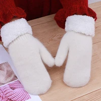winter wool warm glove korean style ladies outdoor solid color cuffed double thick mitten knitted gloves