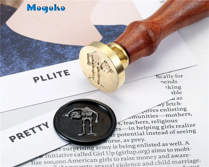 

Mogoko Skull Series Sealing Wax Seal Stamps Retro Wood Classic Seal Wax Stamp for Crazy Party Cards Envelope Wine Bottle Decor