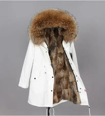 18rabbit fur liner Натуральная меховая белая хлопковая куртка зимняя женская меховая куртка парка подкладка из натурального кроличьего меха с лисьим меховым воротником с планкой добавляют манжеты - Цвет: 18rabbit fur liner