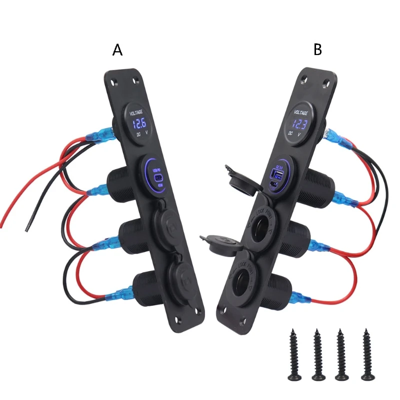 

Digtal Voltmeter QC3.0 PD Fast Charging Port Socket Splitter Power Outlet with Dustpeoof Cover for Vehicle Boat RV