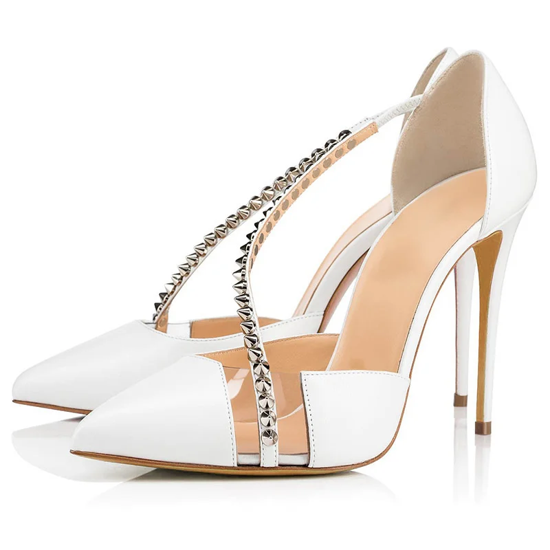 

Сандалии женские на высоком каблуке, тонкие туфли-лодочки, заостренный носок, с заклепками, в стиле пэчворк, современные