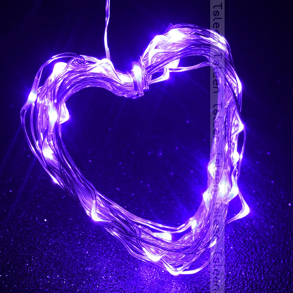 Purple 5 м 10 м серебристый провод USB светодиодный струнный светильник водонепроницаемый праздничное освещение ночного света для сказочных рождественских свадебных вечеринок украшения - Испускаемый цвет: Purple
