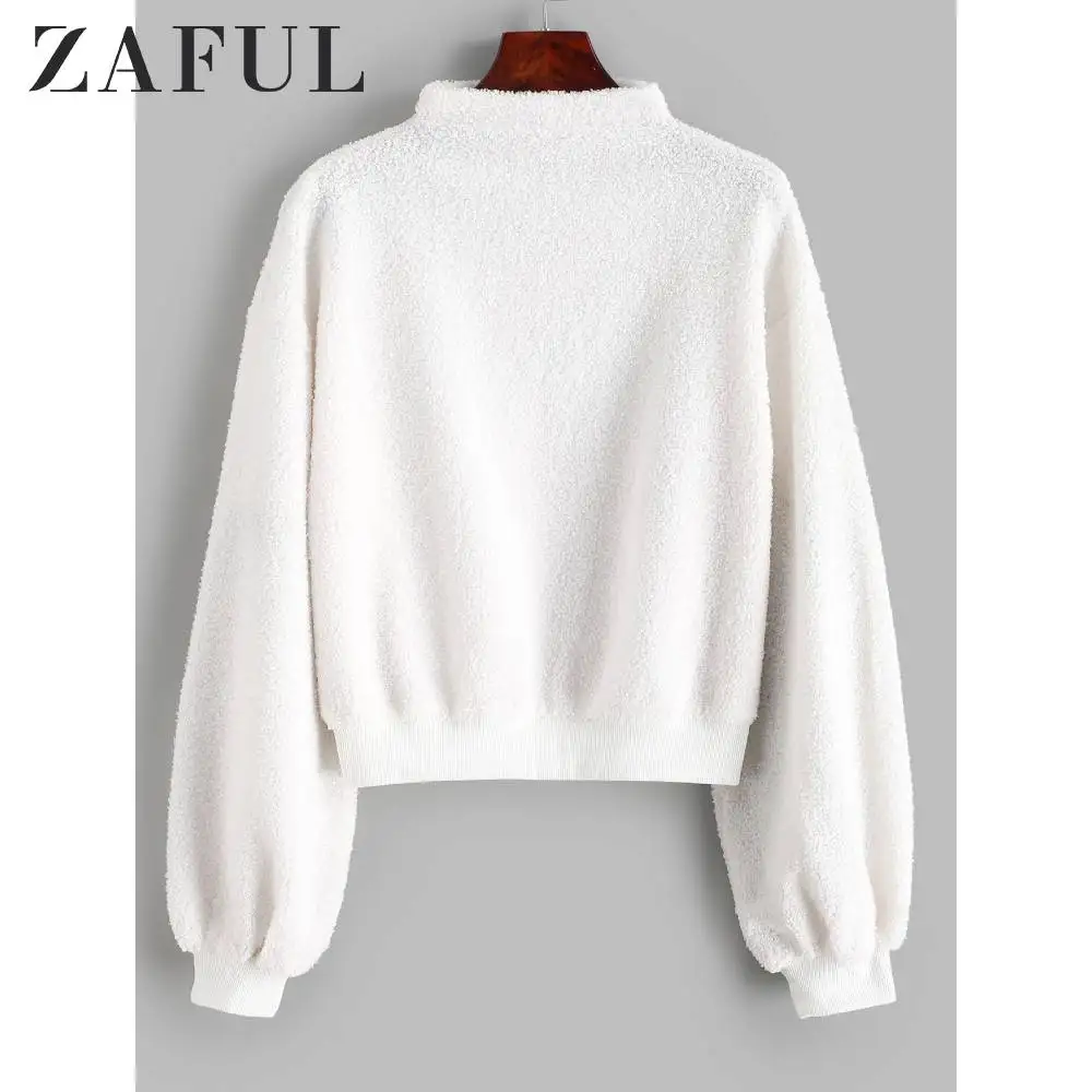ZAFUL пуловер с ложной горловиной плюшевый свитшот заниженным плечом однотонный