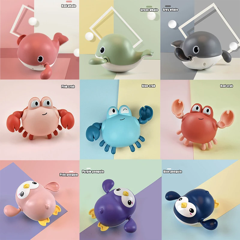 

2021 Newest Dropshipping Baby Bath Toys Cute Cartoon Crab Penguin Whale Baby Water Toy Infant Swim Chain Clockwork Toy For Kid