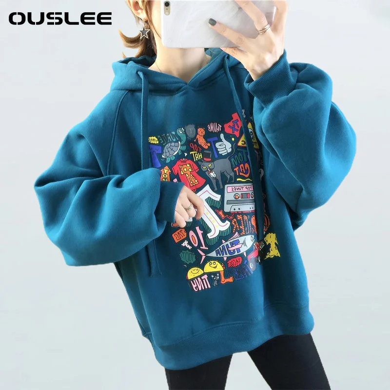 Женская толстовка с капюшоном OUSLEE Повседневная Свободная Толстовка длинным