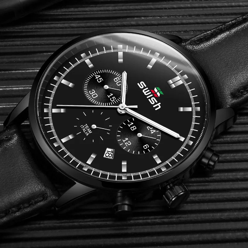 SWISH Модные мужские наручные часы кварцевые водонепроницаемые Хронограф