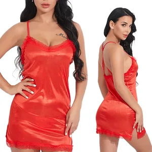 Фантазия Сексуальная атласная шелковая кружевная отделка V-образный вырез женское нижнее белье