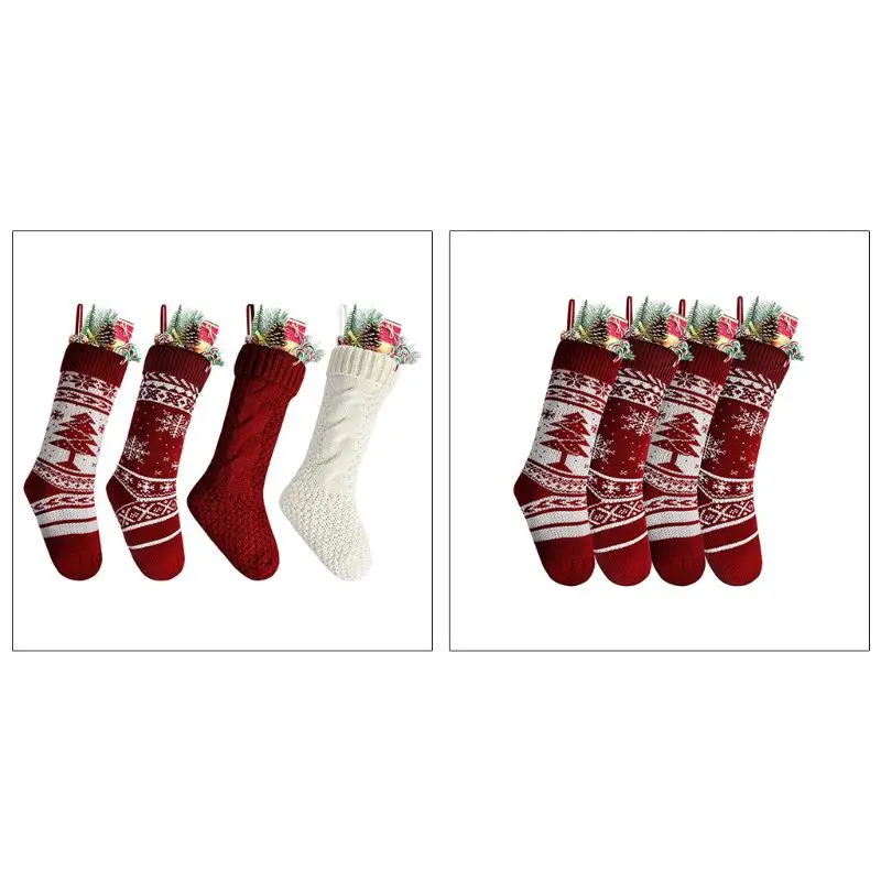 

4Pcs Christmas Hanging Sock Classic Gift Filler Decoration Ornament Candy Bag