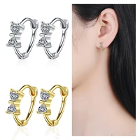 trendy cubic zirconia bowknot earrings for women party accessories vintage lady silver plated earring female jewelry gold hoops