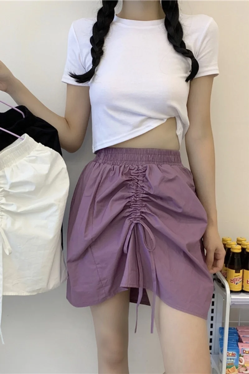

Irregular drawstring skirt women spring and summer 2021 new high waist thin A-line skirt all-match mini skirt