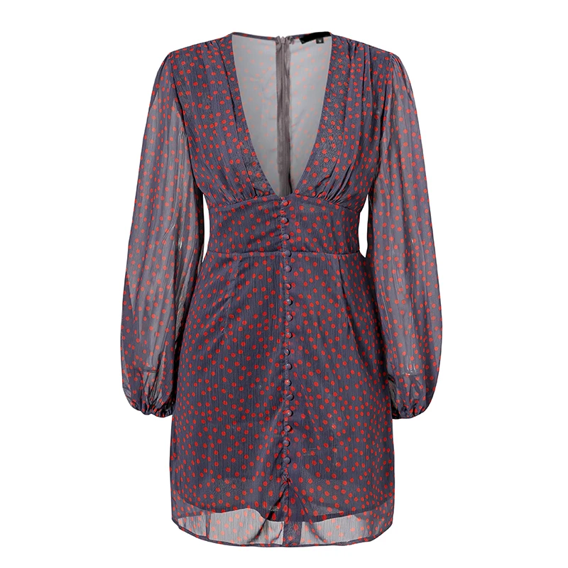 Женское платье с длинным рукавом Fargeous фиолетовое мини-платье в горошек из шифона