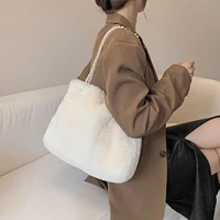 pearl plush tote bags solid furry luxury designer handbag soft fluffy bag fur shoulders bags for women 2022 winter ladys purse