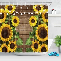 rustic wood board sunflower shower curtain polyester retro wooden plank floral bathroom curtains waterproof fabric home decor