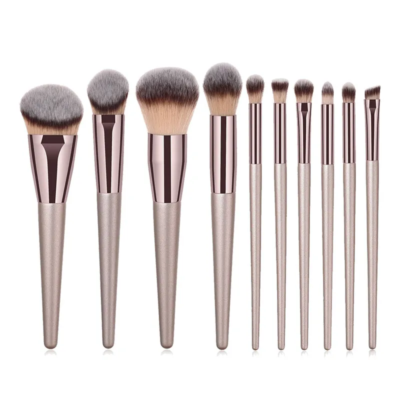 

10PCS Champagne Makeup Brushes Set Nylon Foundation Eyebrow Eyeliner Blush Cosmetic Concealer Brushes Pincel Maquiagem