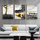 Nordic Стиль черно-белый пейзаж, Картина на холсте желтый зонтик плакат 