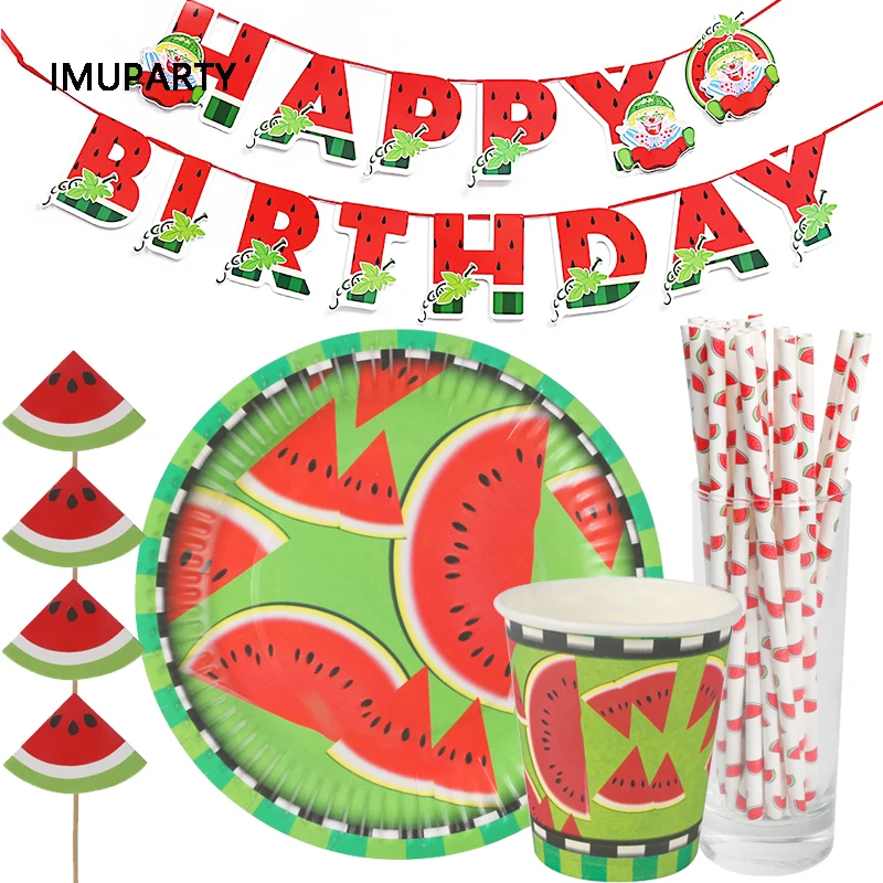 Украшения для вечевечерние в виде арбуза одноразовая посуда баннер на день