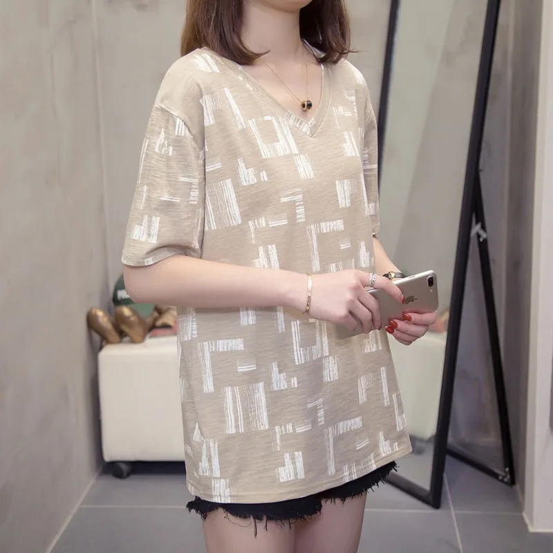 Женские футболки размера плюс с v образным вырезом Летние повседневные в стиле