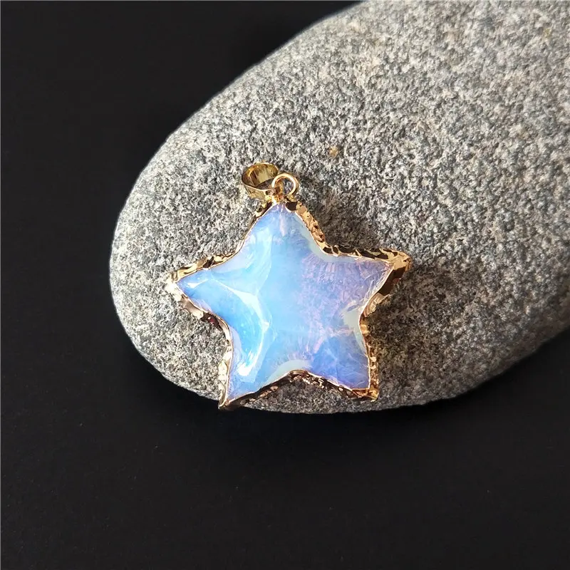 

FUWO Wholesale Opal Glass Pendant,Handcrafted Carved Golden Plated Star Shape Accessories For Women Jewelry Making PD378 5Pcs