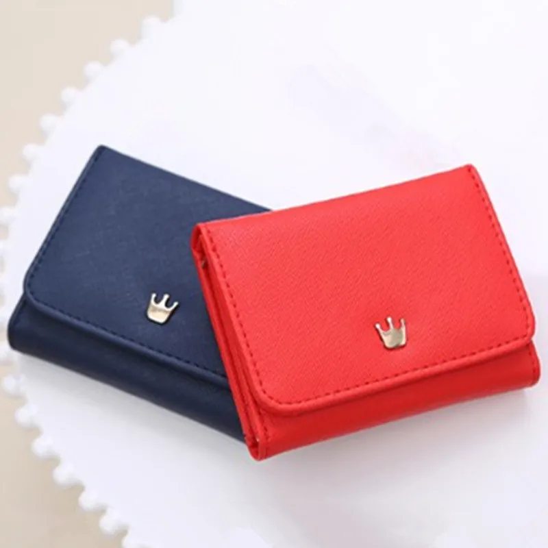 Женский кошелек складной из искусственной кожи с короной дизайнерский короткий