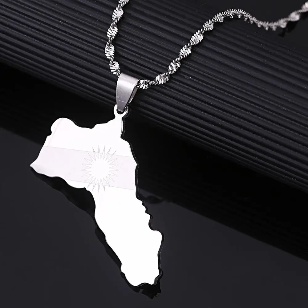 Stainless Steel Silver Color Kurdistan Map Pendant Necklaces Kurdish Charm Jewelry | Pendants