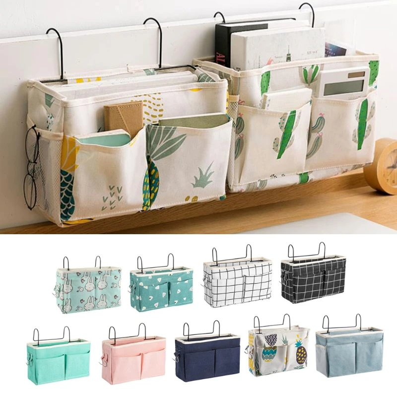 

Bedside Caddy Bunk Bed Hanging Organizer Pocket with Metal Hooks Baby Stroller Storage Bag Shelf Basket for Dormitory