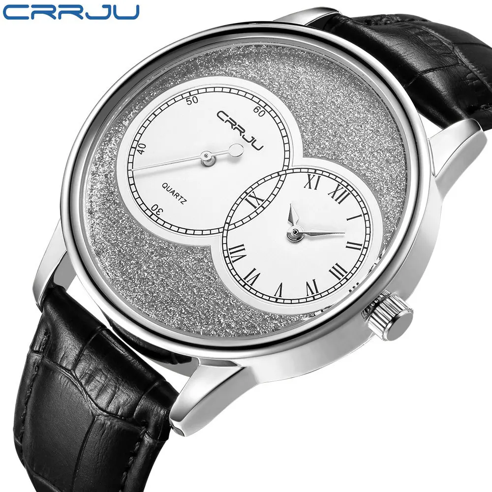

CRRJU 2133 Fashion Men's Business Dual Dial Watches Waterproof Quartz Men Watch Luxury Leather Sports Wristwatches Reloj Hombre