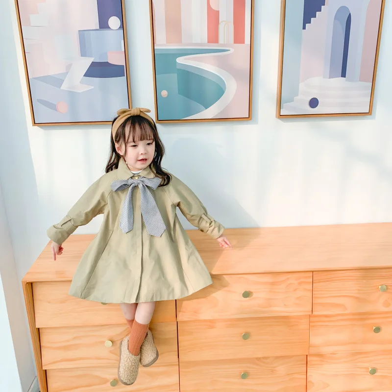 Осень 2019 Модные свободные однобортные тренчкоты для девочек милые детские