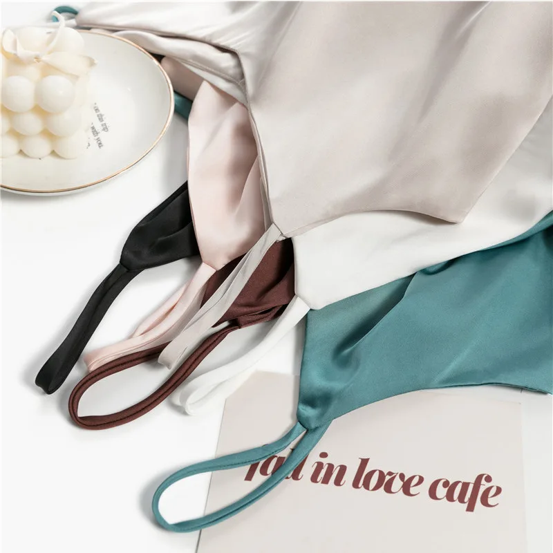 

LEGIBLE 2021 Spaghetti Strap Top Women Halter V Neck Basic White Cami Top Sleeveless Satin Silk Tank Tops Women's Camisole