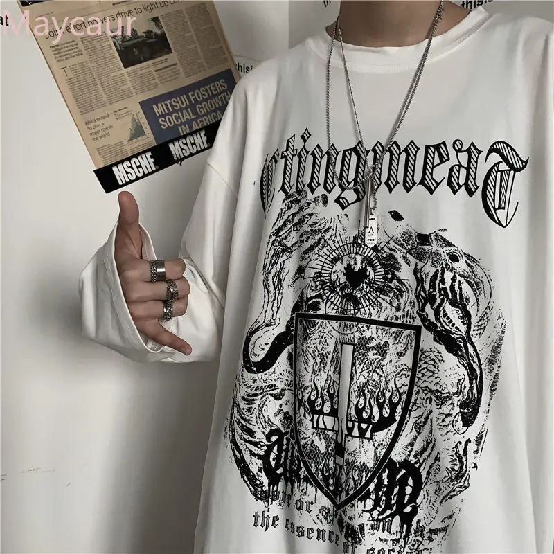

T-Shirts Long Sleeve Autumn Street Hip-Hop Printed Top Loose Oversized Long Sleeves T-shirt Men's and Women's Couple T Shirts