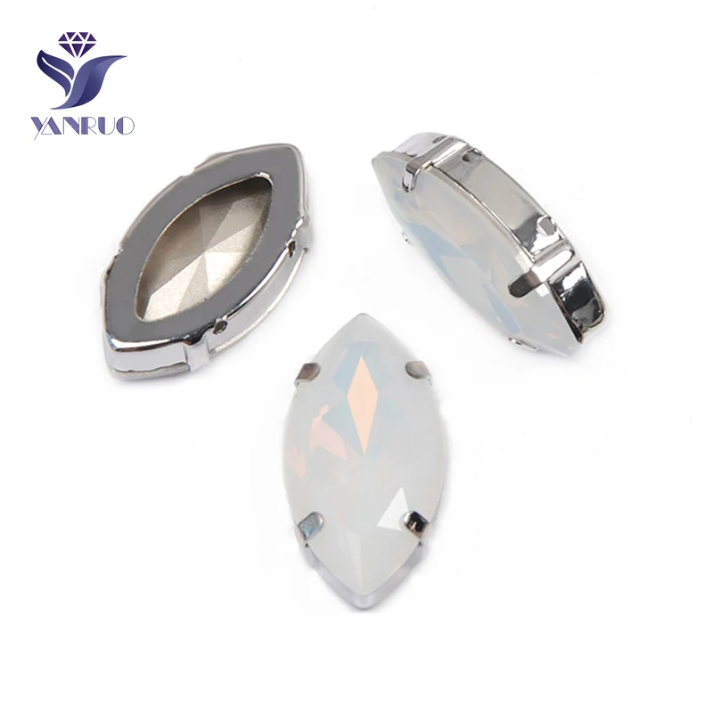 White Opal Yanruo 4227 в огранке маркиза, пришивной Камни DIY Точка назад Лошадь Глаза стекло шитье стразами Кристаллы большие стразы для рукоделия - Цвет: White Opal