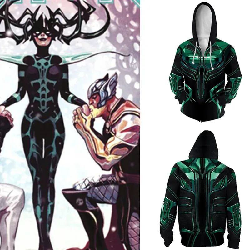 Тор: Ragnarok Megamind Hela толстовки кофты Косплей костюмы богиня смерти Hela 3D печать толстовка на молнии свитер