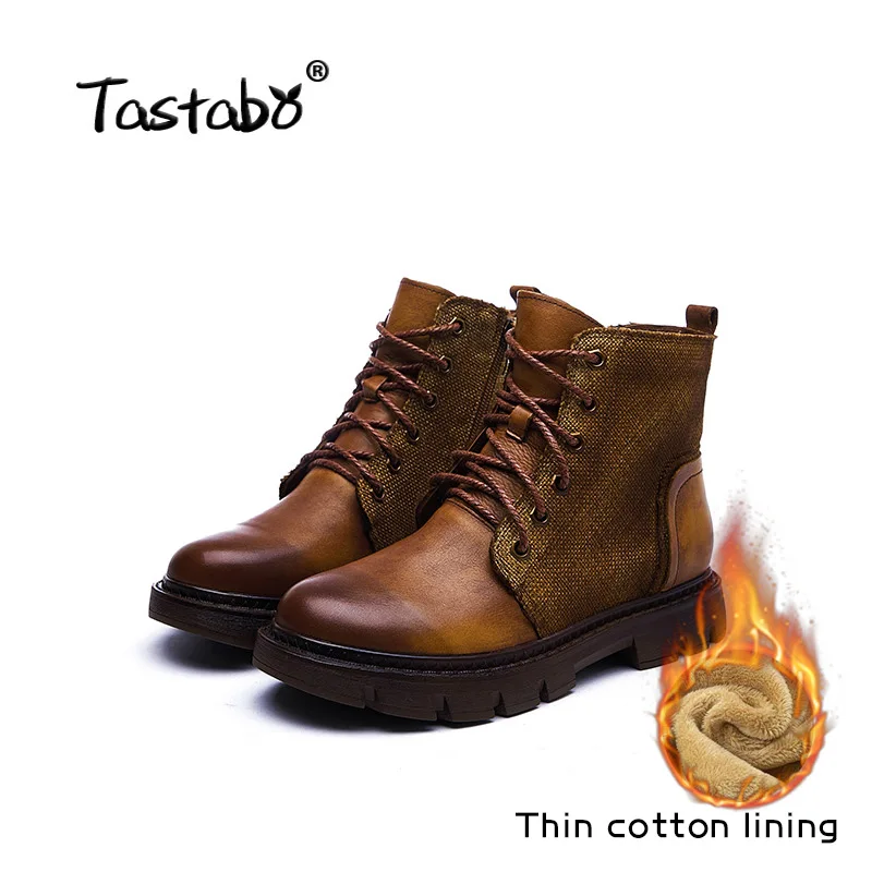 Autumn and winter Tastabo; коллекция года; сезон осень-зима; Ботинки martin ручной работы в винтажном стиле; удобная женская обувь; S8026-1; темно-синий, коричневый, карамельный цвета - Цвет: Autumn and winter