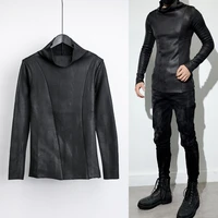 mens snakeskin leather pullover turtleneck fur lining warmer shirts slim tops winter pull on black fit new 2021