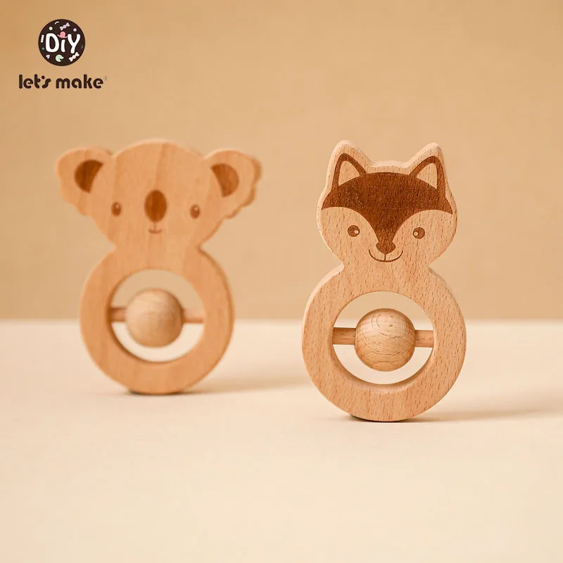 

Let's Make 1Pcs Baby Montessori Toy Animal Rattle Cute Koala Fox Beech Wooden Ring Bed Bell Child Play Gym Wooden Teething Toys