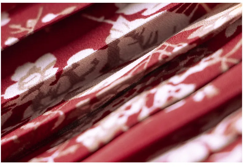 

LANMREM Women Printing Folds Red Big Size Bow Dress New V-Neck Long Sleeve Loose Fit Fashion Tide Spring Autumn 2021 2E1436