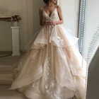 Бальное платье Роскошные свадебные платья Иллюзия кружевной топ с открытой спиной V-образным вырезом многоярусная Тюлевая юбка принцесса свадебные платья женское