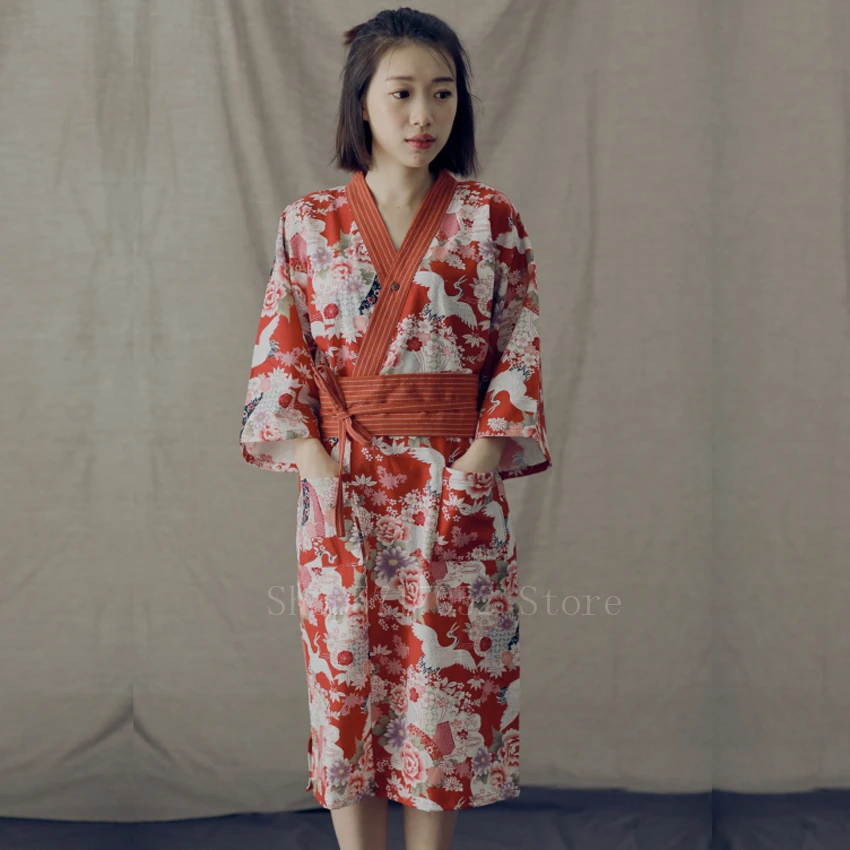 

Японское кимоно из хлопка с журавлем, винтажная Женская традиционная Пижама для карпа, Мужская хаори ночная рубашка, одежда для сна, юката, о...