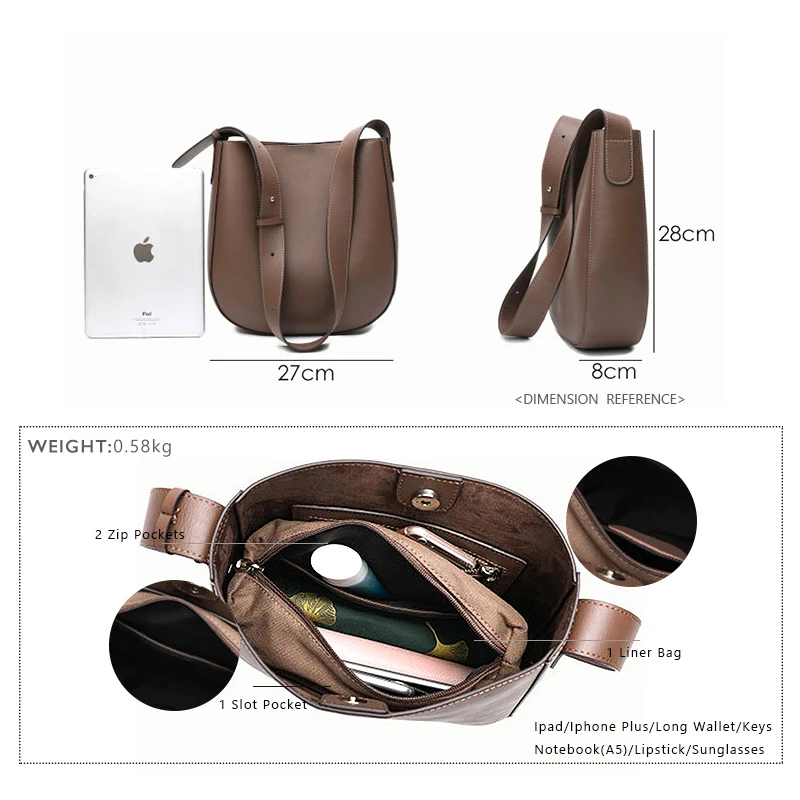 SC Повседневный стиль натуральная кожа женская сумка через плечо одноцветная