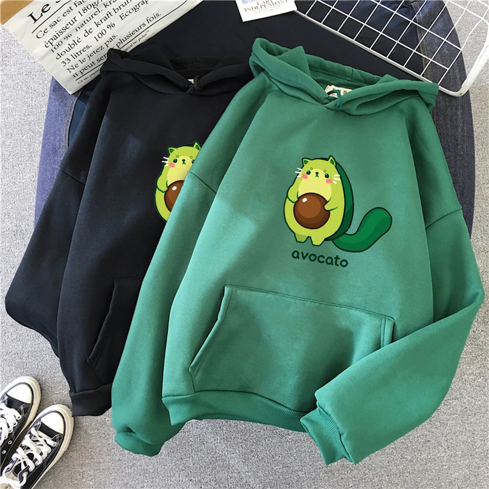 

Winter Kawaii Cartoon Avocado Print Hoodies Women Pullover Warm Casual fashion Hoodie Korean Clothes Female sleeves Sweatshirt