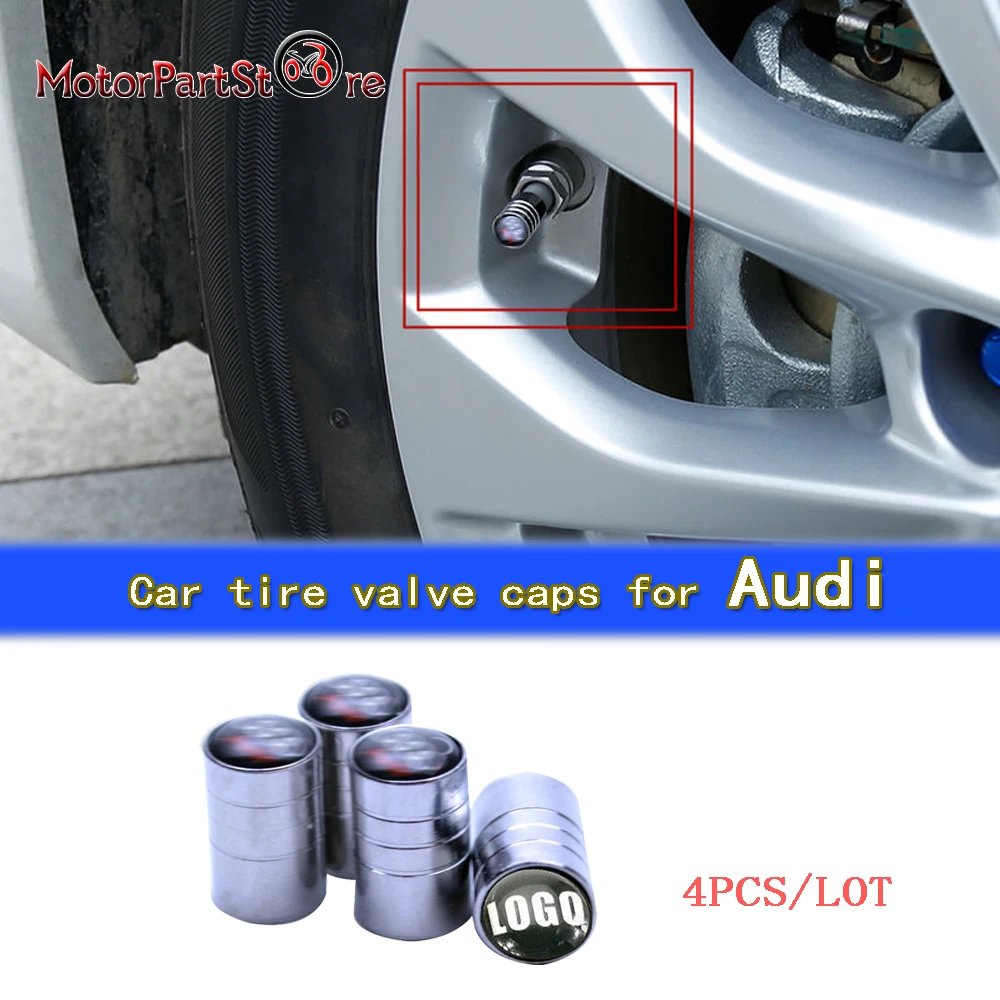 New Arrival 4pcs/lot Silver Car-stying Car Wheel Tire Valves Tyre Stem Air Caps Cover Case for Audi