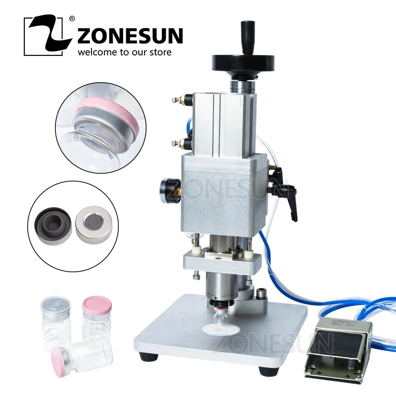 

ZONESUN Pneumatic Oral Liquid Solution Penicillin Bottle Capper Aluminum Metal Plastic Medicine Vial Crimper Capping Machine