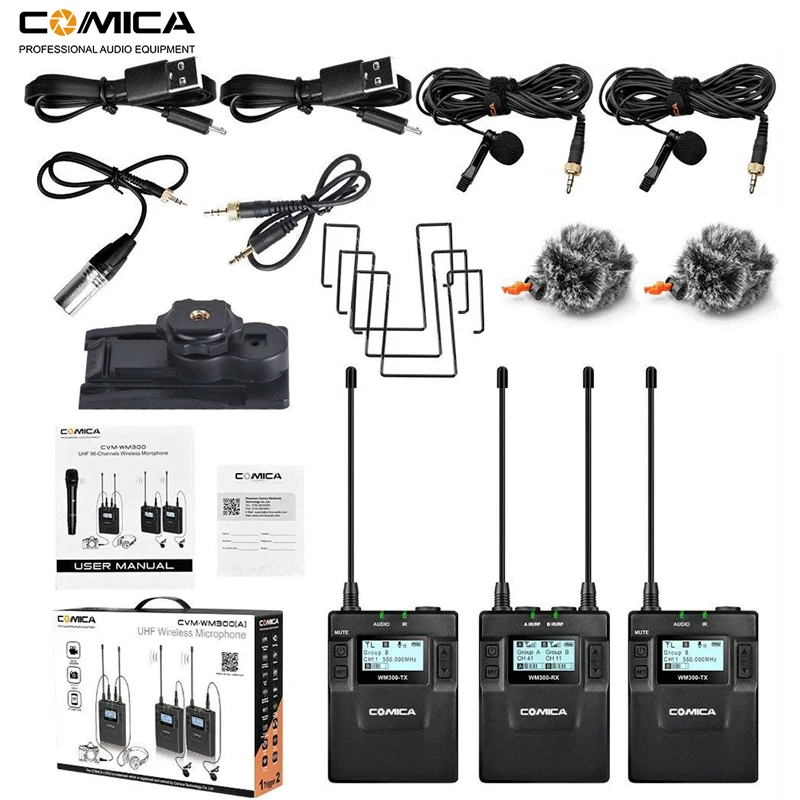 

Comica CVM-WM300 96-Channel UHF Wireless Lavalier Lapel Microphone System forXLR Camcorders,Smartphones, Canon Nikon DSLR Camera