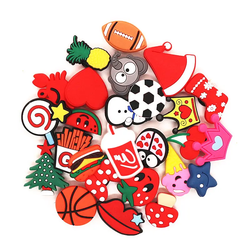 Single Sale 1pc PVC Shoe Charms Animals Ball Cherry Lollipop Starfish Shoe Buckle Decoration for croc jibz Kids Party X-mas Gift