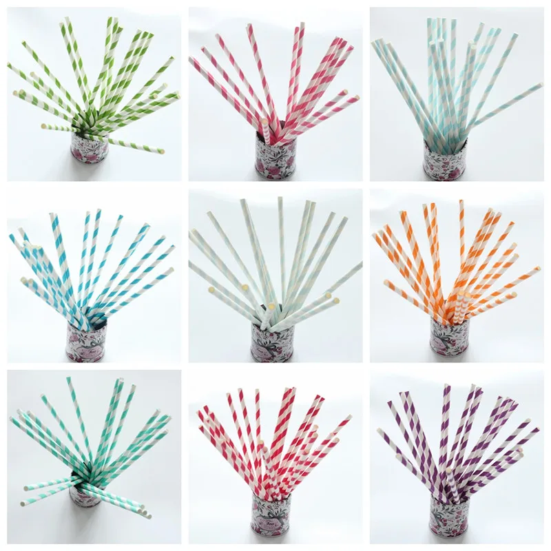 Одноразовые Бумага соломинки Винтаж полоса питьевые соломки для детей подарок