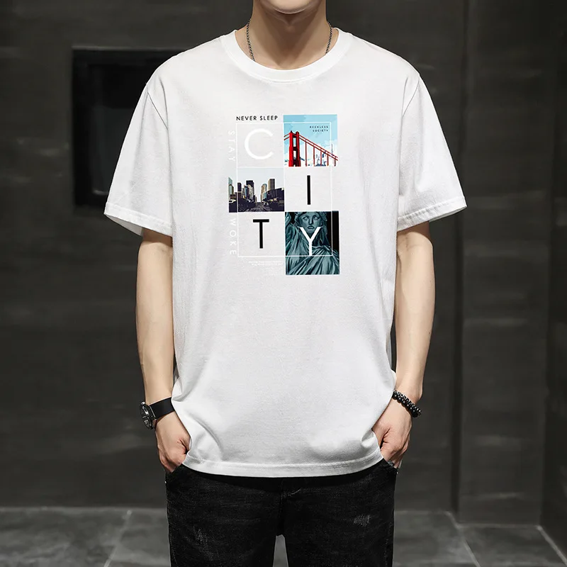 

2021 Men's T-shirt City Pattern Summer Short Sleeve Oversize Loose Casual Shirts Male Fashion Jacket For Youth Boys Tops
