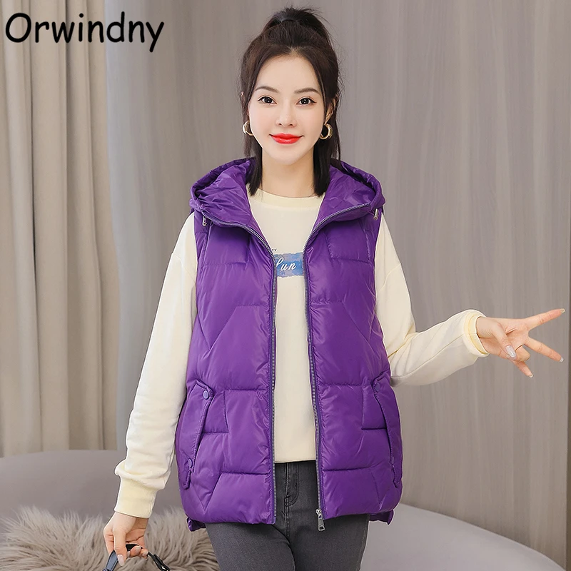 

Orwindny 2021 New Arrival Vest Women Winter Hooded Short Waistcoat Autumn Cotton Warm Vests Jackets Outerwear Sleeveless Parka